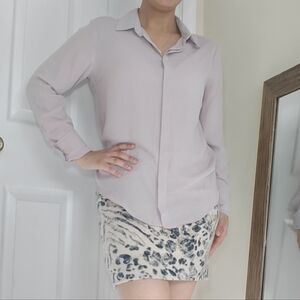 Atmosphere Sz 6 Medium Beige Taupe Collared Button Down Blouse Layered Placket